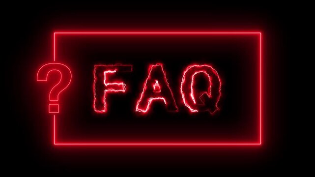 Glowing Red Burning FAQ Text Question Mark Rectangular Box Frame Loop - Electric Black Backgrounds