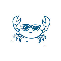 Cool Crab with Sunglasses Line Art Clipart