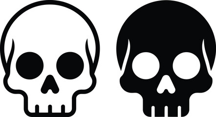 Obraz premium Black and white stylized skull icons with hollow eyes