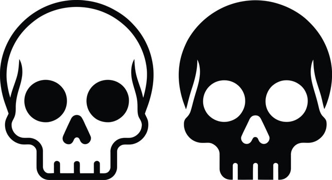 Black and white stylized skull icons with hollow eyes