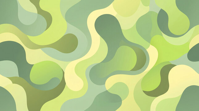 Dynamic abstract composition displaying fluid overlapping organic forms in verdant and chartreuse hues representing natural vitality harmonious growth and refreshing creative movement throughout the v