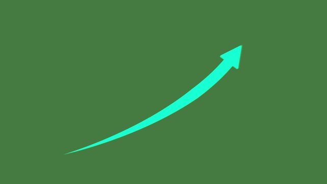 Cyan Growth Arrow Animation Moving Upward on Green Background, Business Success, Financial Profit Increase, Career Progress and Positive Economic Trend Concept Motion Graphic.
