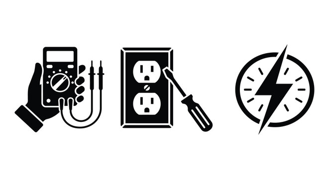Electrical Testing Outlet Repair And Hazard Symbols Silhouette