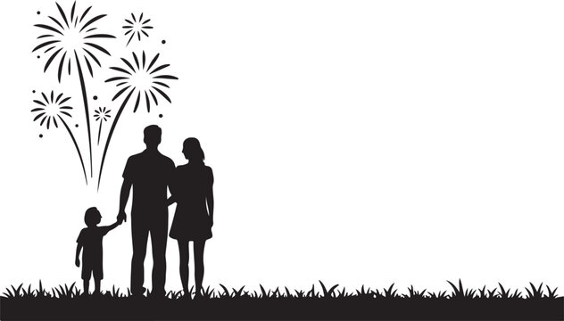 Family watching fireworks at night