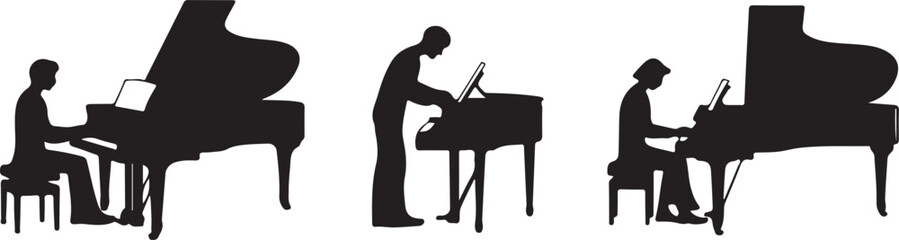 Silhouette people playing piano with laptops © Sadia afrin Aakhi