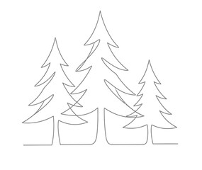 Obraz premium Minimalist Pine Trees Vector, Single Line Art Forest Illustration, Evergreen Woodland Graphic, Nature Landscape Design Element