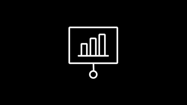 Dark mode corporate presentation projector screen with growing bar chart white line art icon animation busin