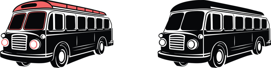Vintage bus illustration, side view of two classic buses © Gfx