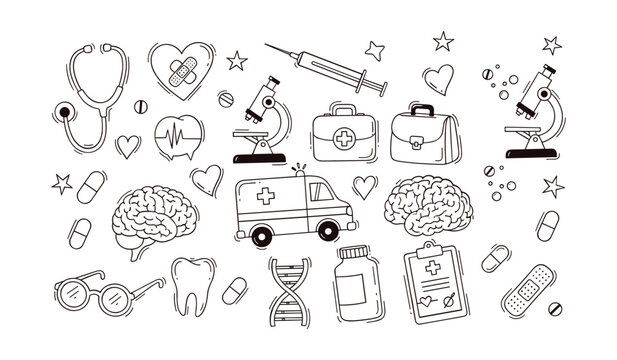 Medical and healthcare related doodles and icons