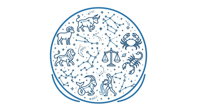Circular arrangement of twelve astrological zodiac constellation symbols.