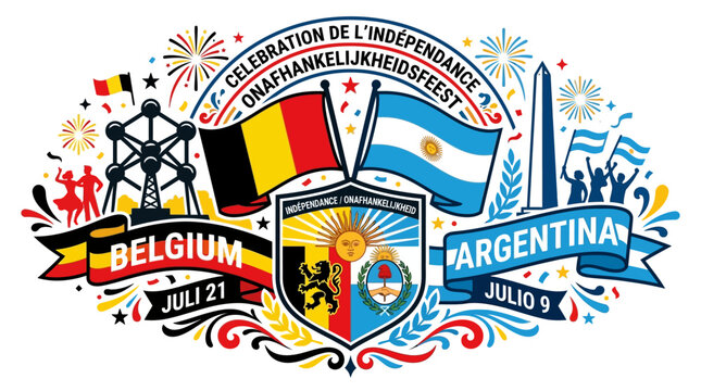 9th july Argentina Independent day Independence Day, Belgium, Argentina, celebration emblem, patriotic badge, national flags isolated on White Background EPS