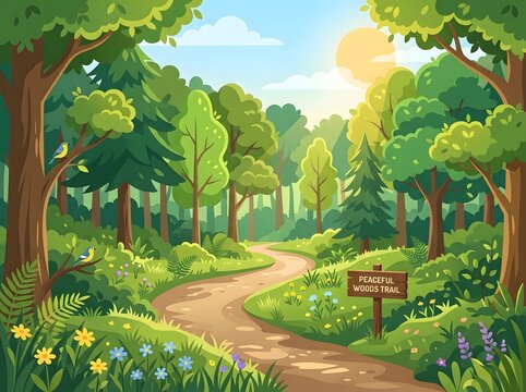 Serene forest landscape with peaceful woods trail