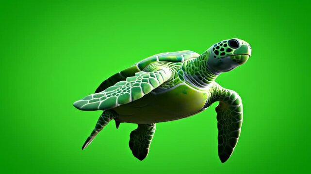 A green turtle with outstretched flippers against a gradient green background