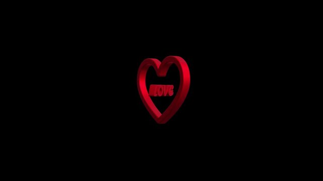 3d red heart frame with love text animation on black background. 4k video with 25fps