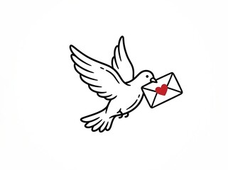 Fototapeta premium Flying Dove Carrying Red Envelope in Minimalist Line Art Style