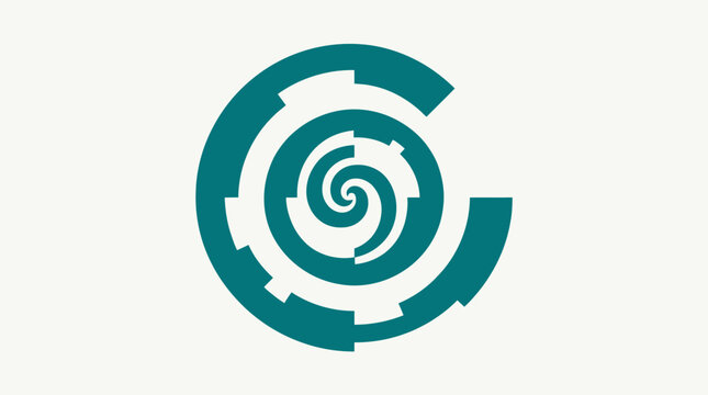 Abstract teal mechanical spiral logo icon.