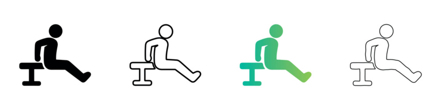 Fitness exercise icon showing bench dips for triceps and chest workout