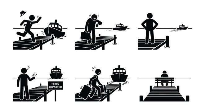 Silhouette series depicting people and ocean liners vector illustration