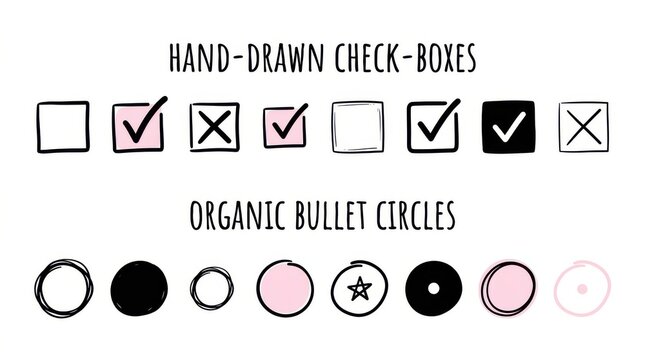 Handdrawn checkboxes and organic bullet circles set for bullet journaling, planners, and creative design projects