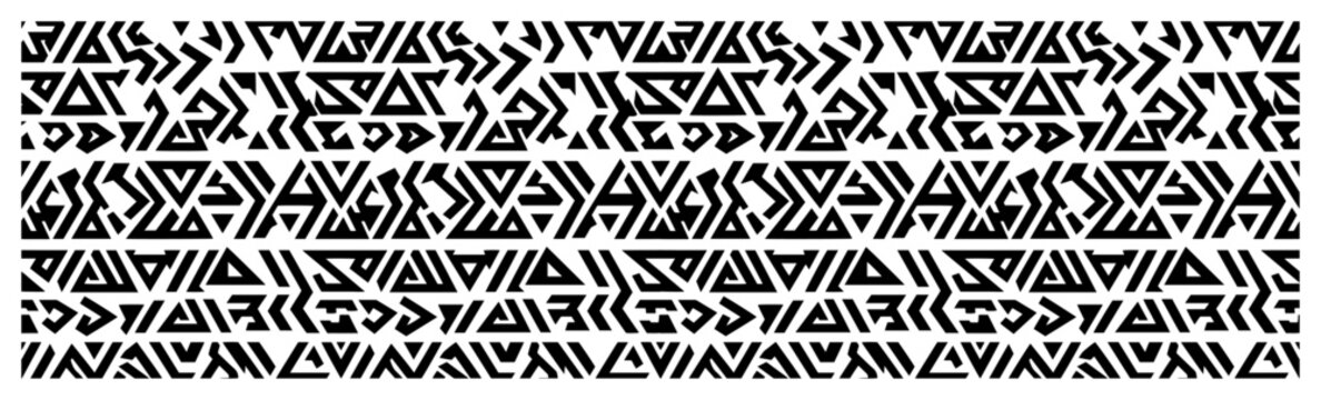Tribal geometric pattern featuring ethnic symbols and ancient runes in folk art style