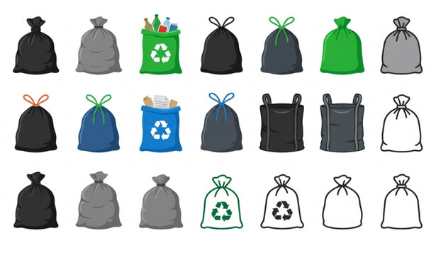 Garbage Bag Icons Set Vector Illustration EPS 10 Trash and Waste Bags Isolated on White Background