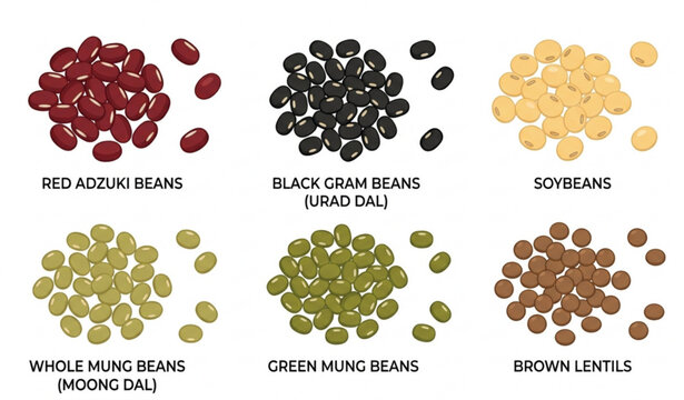 Assorted Lentils and Beans Collection Vector EPS 10 Illustration Isolated on White