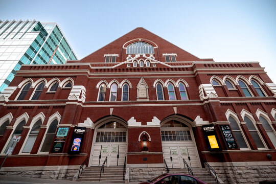 Nashville, Tennessee - June 7, 2026: Exterior views of the historic Ryman Auditorium, the former home of the Grand Ole Opry and one of Nashville&rsquo;s most famous music landmarks.
