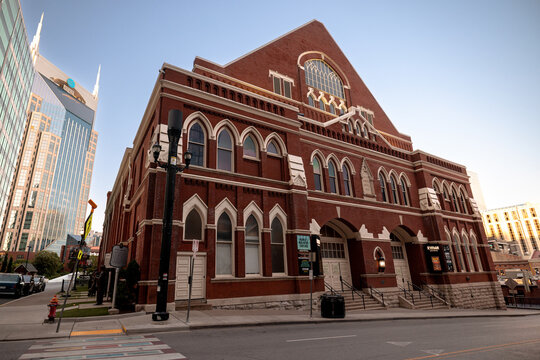 Nashville, Tennessee - June 7, 2026: Exterior views of the historic Ryman Auditorium, the former home of the Grand Ole Opry and one of Nashville&rsquo;s most famous music landmarks.
