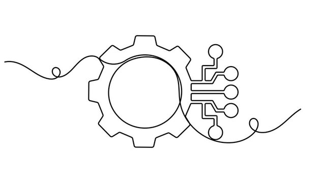 Engineering automation gear icon sign continuous one line drawing on white background minimalist analysis increase database symbol 4k animation video