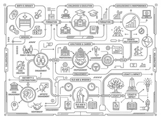 Obraz premium Extensive dashboard blueprint of human life stages development