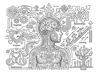 Fototapeta premium Human psychology framework including emotion and growth.