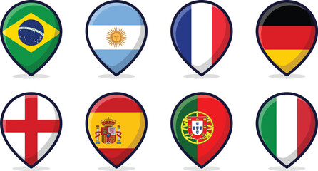Obraz premium Set of map pin pointer icons with national flags