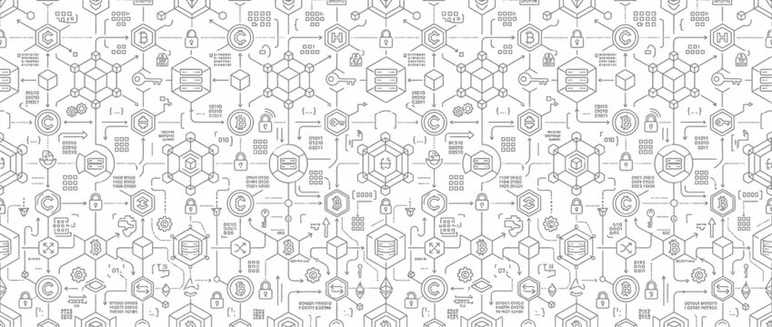 Abstract blockchain and network technology hexagon pattern.