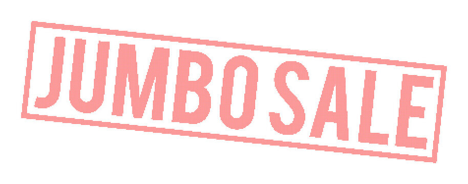 Large red jumbo sale stamp with dotted texture on transparent background