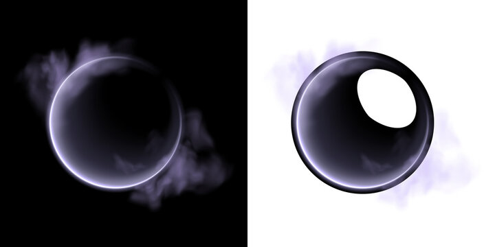 Abstract luminous ethereal sphere with swirling purple mist and glowing rim isolated on transparent background for cosmic or fantasy themes transparent background