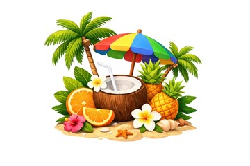 Obraz premium Tropical paradise with refreshing coconut.