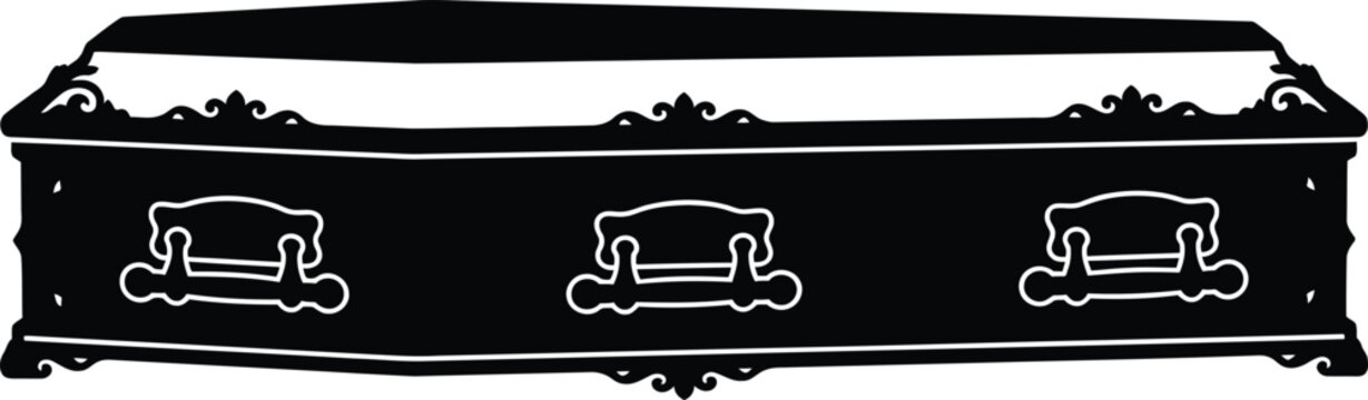 Halloween coffin silhouette spooky black and white casket illustration for october 31st decorations and designs