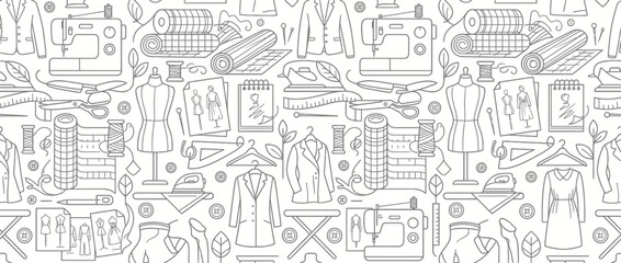 Obraz premium Sewing and tailoring equipment line art pattern