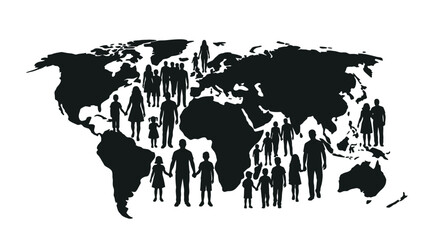 World Map Silhouette With People Black And White Illustration © Fariaislam