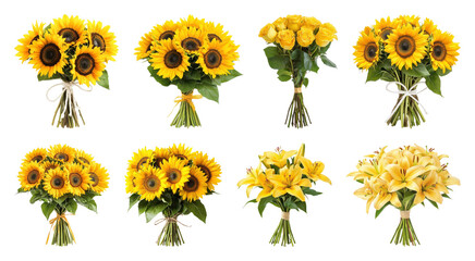 Fototapeta premium PNG Vibrant bouquets with yellow flowers on transparent background