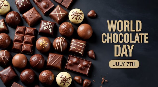 World chocolate day celebration assorted gourmet chocolates and treats