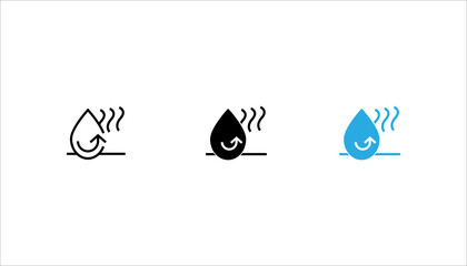 Naklejka premium Water drop icon with steam representing hot water, heating system, temperature control, thermal process, and liquid warming. Black glyph vector isolated on white background. 