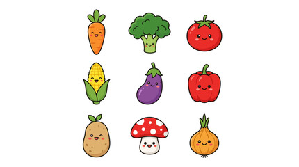 Fototapeta premium Cute Cartoon Vegetable Characters Collection Set.