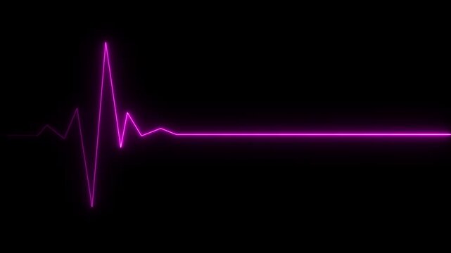 Neon heart rate monitor electrocardiogram (ECG), heartbeat looping 4K animation, black background.
