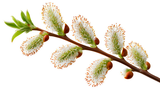 Spring catkin branch isolated isolated on white background