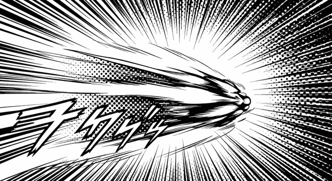 Bullet Speed Dynamic Lines, Comic Book Manga Effect, Black and White