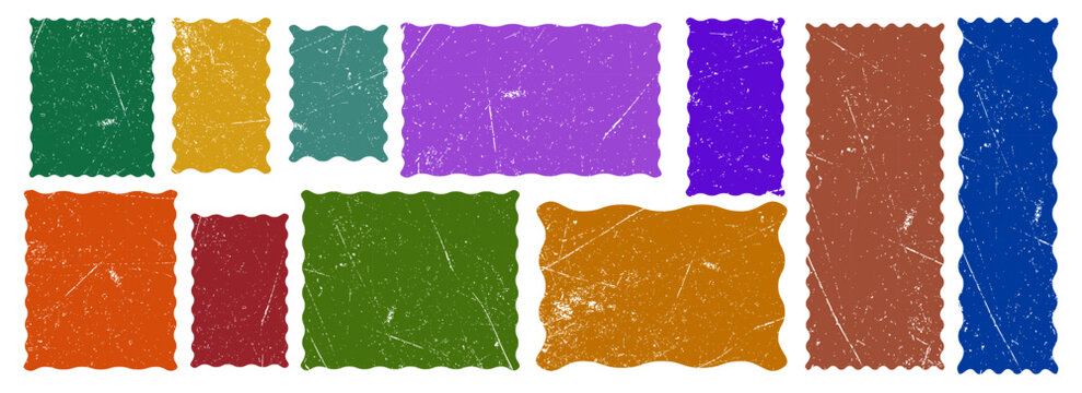Set of colorful postage stamp frames with grunge texture