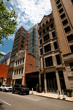 Nashville, Tennessee - June 6, 2026: Downtown streets, historic commercial buildings and urban scenes in Nashville&rsquo;s entertainment district.
