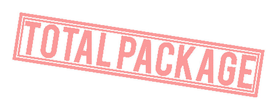 Red total package stamp with dotted texture on transparent background