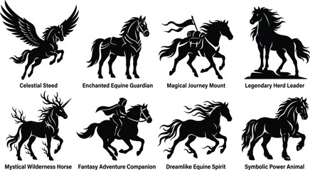 Obraz premium Fantasy Horse Silhouette Collection Featuring Mythical Equines Magical Mounts and Legendary Creatures